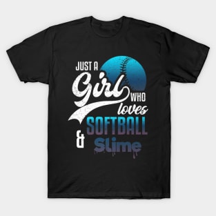 Girl Softball Slime Love Sport And Baseball Player T-Shirt